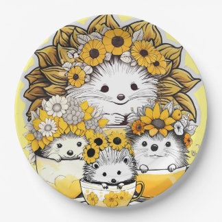 Assiettes En Carton Sunflower Crowns Hedgehog Pique-nique