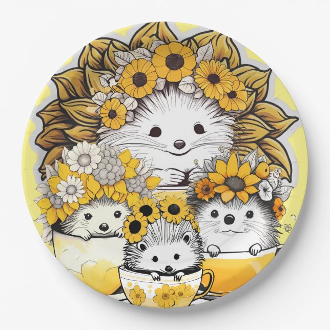 Assiettes En Carton Sunflower Crowns Hedgehog Pique-nique (Devant)