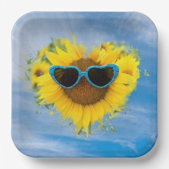Assiettes En Carton Sunflower Heart Abstrait sur Sky (Recto)