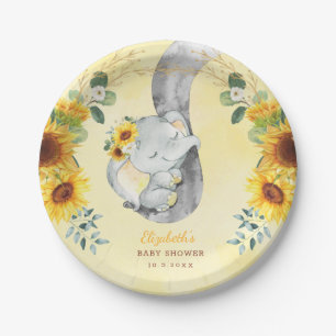 Assiettes En Carton Sunflower Jungle Éléphant Baby shower 1er annivers