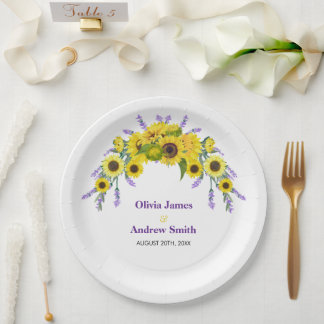 Assiettes En Carton Sunflower & Lavender Vintage Floral Wedding Party 