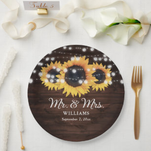 Assiettes En Carton Sunflower Rustic Wood M. et Mme la Mariage