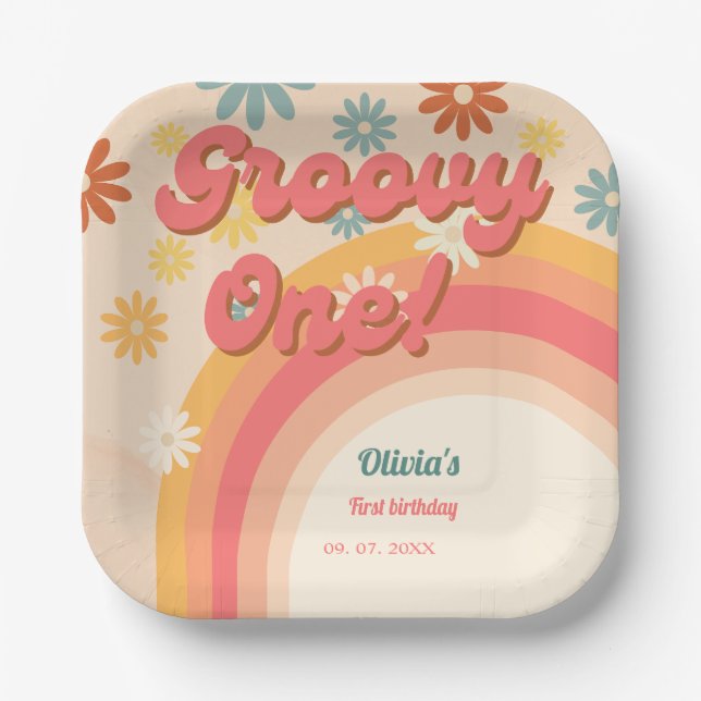 Assiettes En Carton Sunshine les années 70 rétro super fleur d'anniver (Recto)