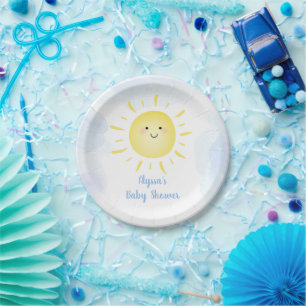 Assiettes En Carton Sunshine Nuages Blue Boy Baby shower