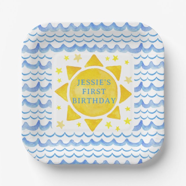 Assiettes En Carton Sunshine Ocean & Stars Plaques papier 1er annivers (Recto)