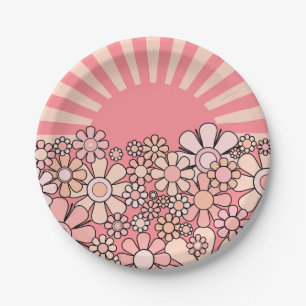 Assiettes En Carton Sunshine Retro Garden Fleurs roses Super et soleil