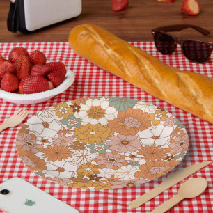 Assiettes En Carton Super Boho les années 70 Fleurs Motif