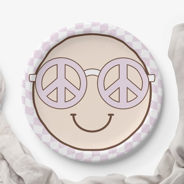 Assiettes En Carton Super fille À damiers visage heureux | Anniversair (Créateur téléchargé)