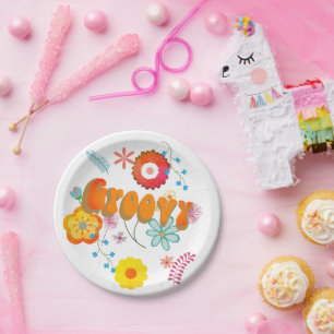 Assiettes En Carton Super Fleur Power Coloré rose