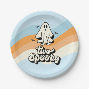 Assiettes En Carton super Ghost retro Halloween Deux bleu Éffrayant