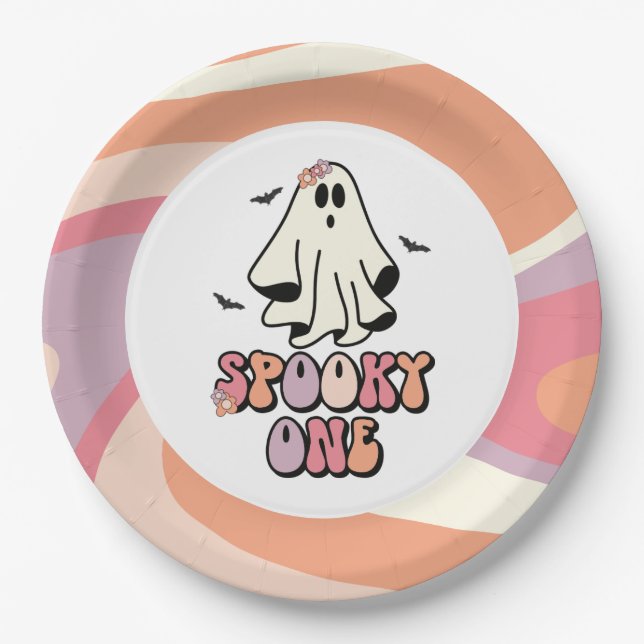 Assiettes En Carton super Ghost retro Halloween Éffrayant Un Anniversa (Devant)