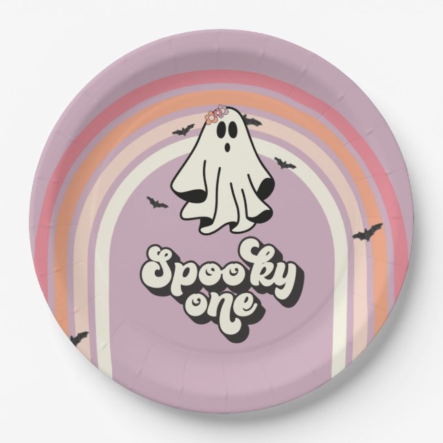 Assiettes En Carton super Ghost retro Halloween Éffrayant Un Anniversa (Devant)