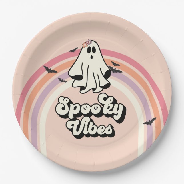Assiettes En Carton super Ghost retro Halloween Vibes Éffrayantes Anni (Devant)