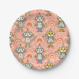 Assiettes En Carton Super mignon chaton de fête filles de couleurs heu