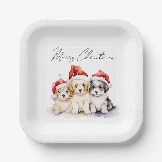 Assiettes En Carton Super mignon chiots de Noël (Recto)