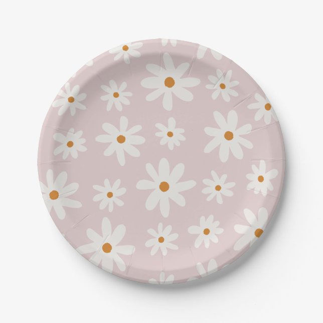 Assiettes En Carton Super Retro Blush Rose Daisy (Devant)