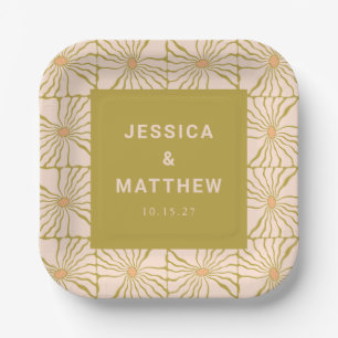 Assiettes En Carton Super Retro Chartreuse Botanique Personnalisé Mari