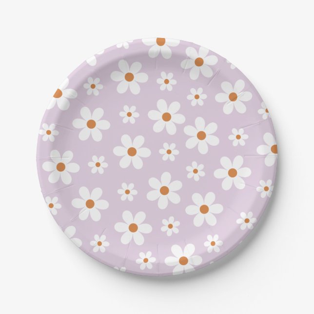 Assiettes En Carton Super Retro Daisy Purple (Devant)
