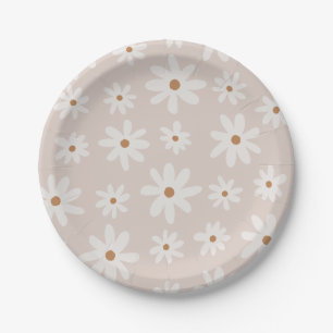 Assiettes En Carton Super Retro Lumière Brown marguerite Floral