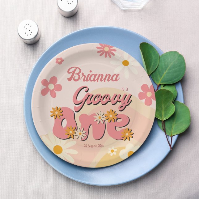 Assiettes En Carton Super une marguerite rétro 1er anniversaire imprim (Groovy one retro vibes daisy 1st birthday party printed paper plates personalized tableware decor)