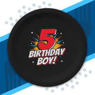 Assiettes En Carton Superhero Anniversaire Garçon - 5 ans - 5e anniver