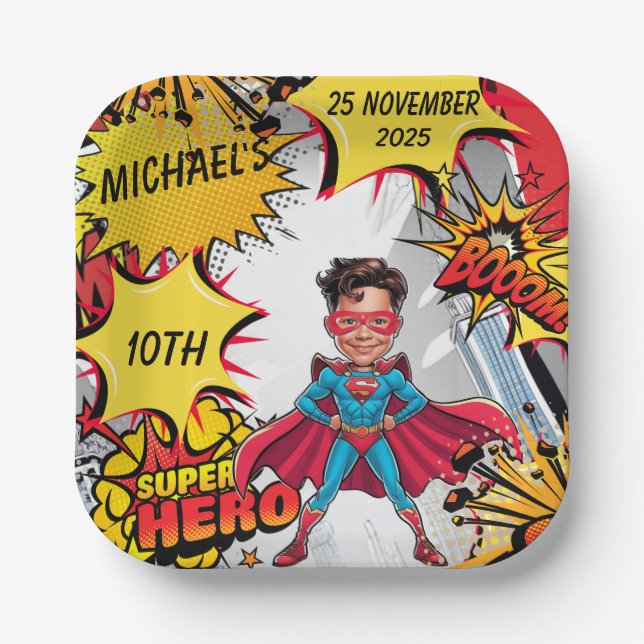 Assiettes En Carton Superhero Caricature Party (Recto)