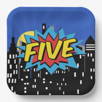 Assiettes En Carton Superhero Comic 5e Plaque de fête d'anniversaire