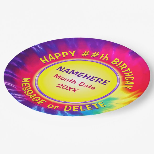 Assiettes En Carton Supermite personnalisée, Plaques papier TIE DYE (Angle)