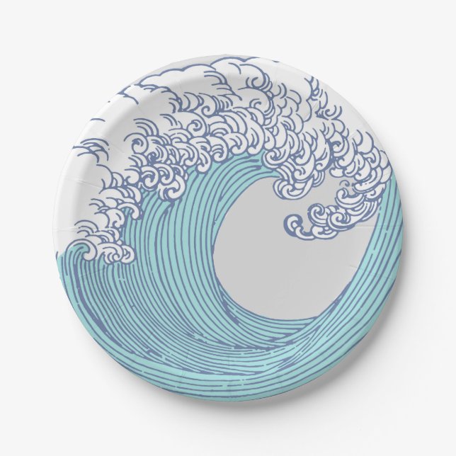 Assiettes En Carton Surf asiatique japonais Vague Art Ocean Art (Devant)