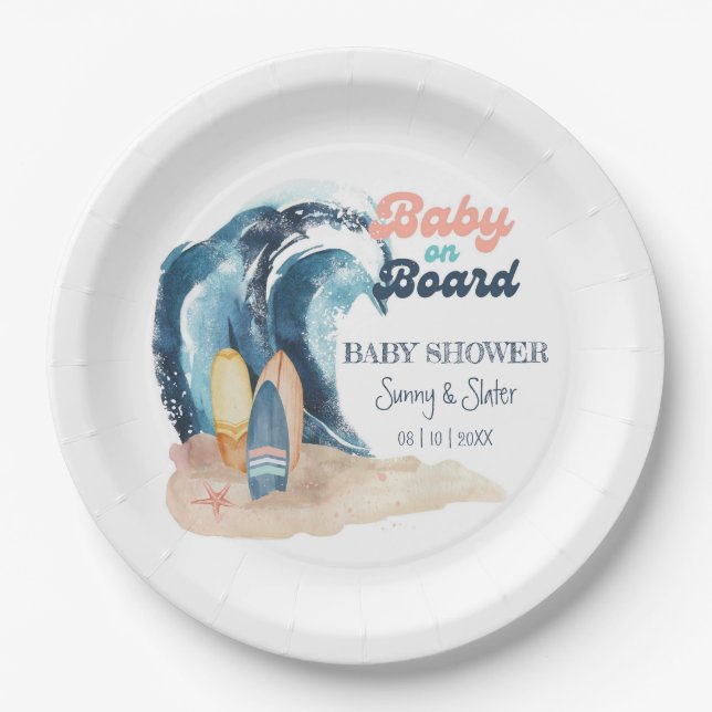 Assiettes En Carton Surf | Baby shower Tropical Beach Couples (Devant)