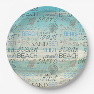 Assiettes En Carton Surf de plage mer de sable