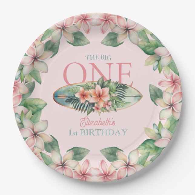 Assiettes En Carton Surf Floral The Big One 1st Birthday (Devant)