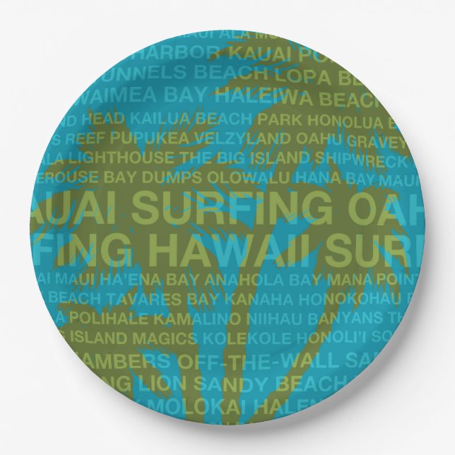 Assiettes En Carton Surf Hawaii Palm Trees Hawaiian Tropical (Devant)