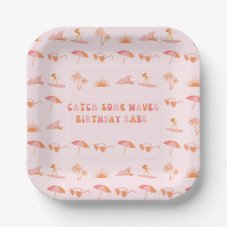 Assiettes En Carton Surfer Girl Colorée Anniversaire Papier Plaque