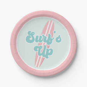 Assiettes En Carton Surfs Up Pink Beach Plaques de papier d'anniversai