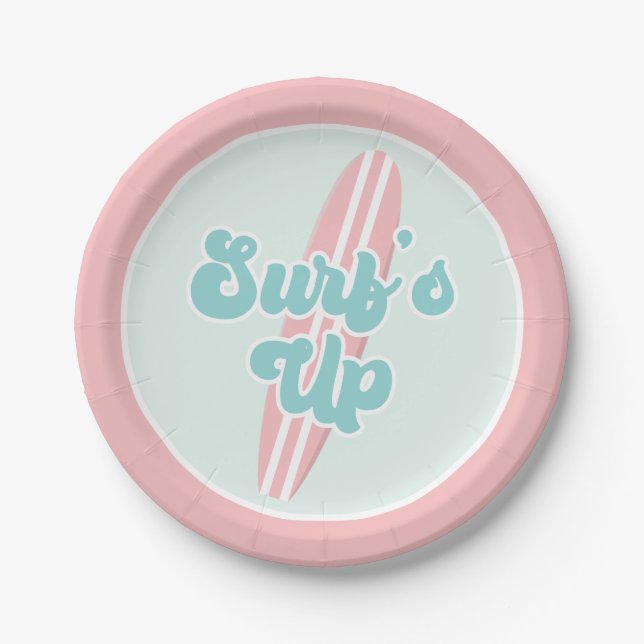 Assiettes En Carton Surfs Up Pink Beach Plaques de papier d'anniversai (Devant)