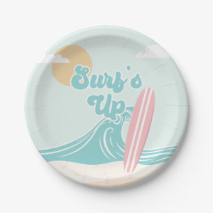 Assiettes En Carton Surfs Up Pink Beach Plaques de papier d'anniversai