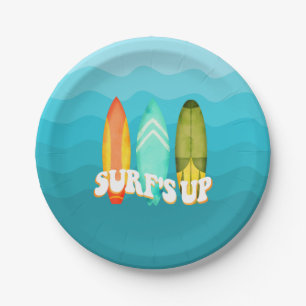 Assiettes En Carton Surfs Up Surboard Anniversaire