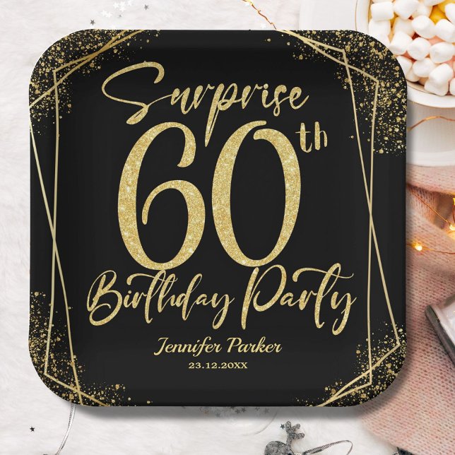 Assiettes En Carton Surprise 60e fête d'anniversaire Black & Gold Part (Créateur téléchargé)