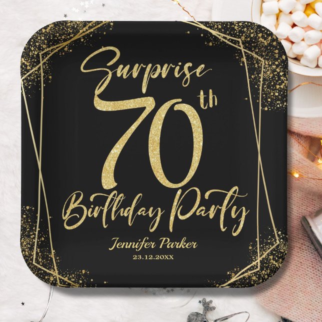 Assiettes En Carton Surprise 70e fête d'anniversaire Black & Gold Part (Créateur téléchargé)