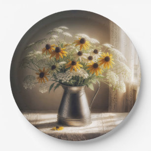 Assiettes En Carton Susan Bouquet aux yeux noirs sur dentelle