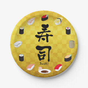 Assiettes En Carton Sushi (calligraphie japonaise)