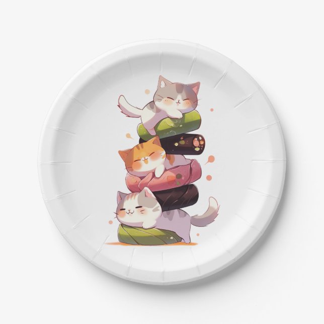 Assiettes En Carton Sushi Cat Miaw | Style nippon (Devant)