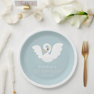 Assiettes En Carton Swan Princess Moderne Blue Girl Anniversaire