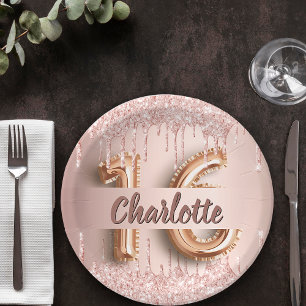 Assiettes En Carton Sweet 16 16e anniversaire rose or parties scintill