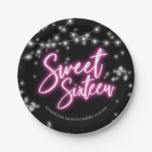 Assiettes En Carton Sweet 16 Anniversaire Hot rose Neon Party