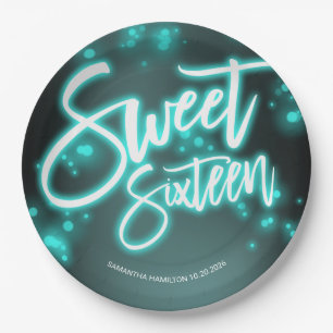 Assiettes En Carton Sweet 16 Anniversaire Turquoise Neon Glow Dark Par