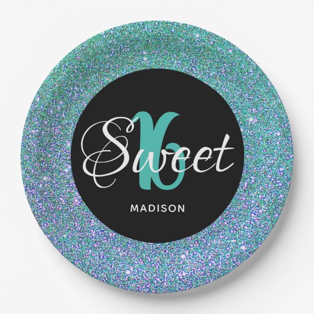 Assiettes En Carton Sweet 16 Anniversaire Turquoise Parties scintillan (Devant)