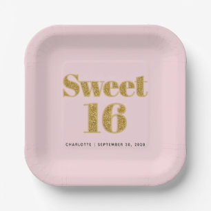 Assiettes En Carton Sweet 16 Blush Pink Gold Parties scintillant Party
