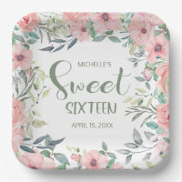 Sweet 16 Fleurs Roses Douces Feuilles Nom Date